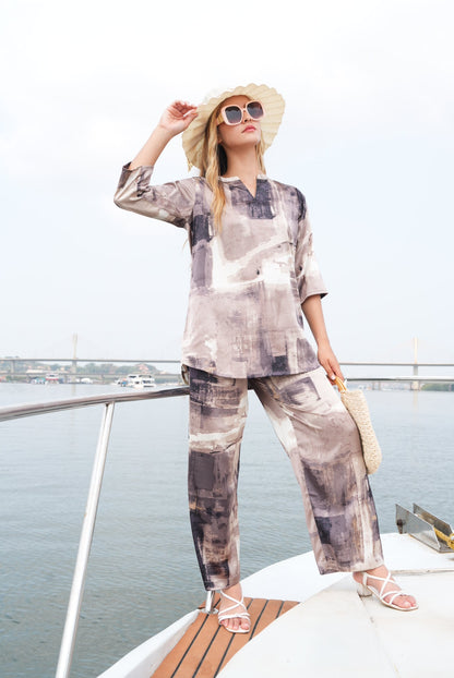 Brown-Colored Printed Co-Ord Set