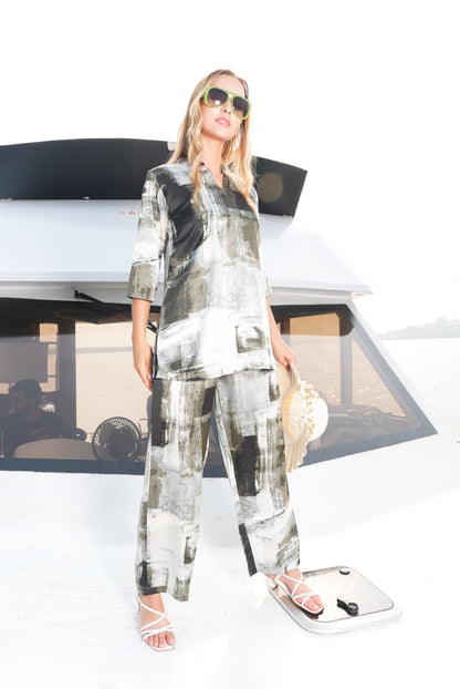 Olive-Colored Printed Co-Ord Set
