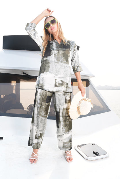 Olive-Colored Printed Co-Ord Set