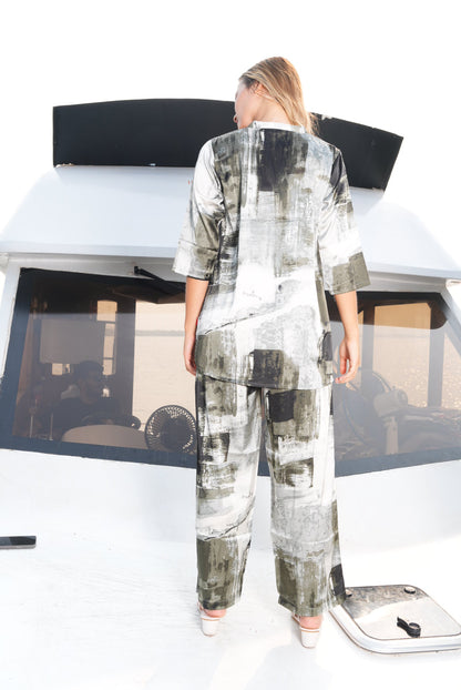 Olive-Colored Printed Co-Ord Set