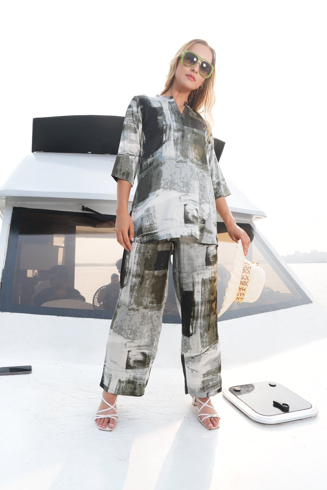 Olive-Colored Printed Co-Ord Set