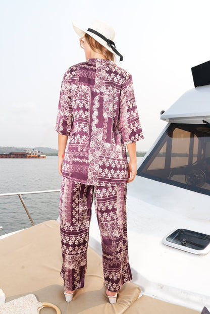 Wine-Colored Printed Co-Ord Set