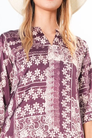 Wine-Colored Printed Co-Ord Set