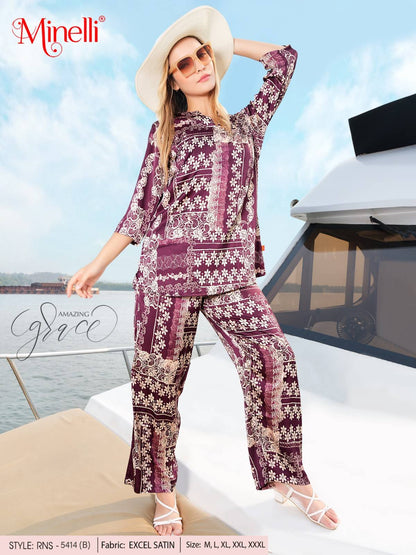 Wine-Colored Printed Co-Ord Set