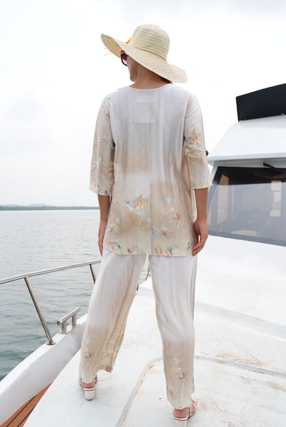 Peach-Colored Printed Co-Ord Set