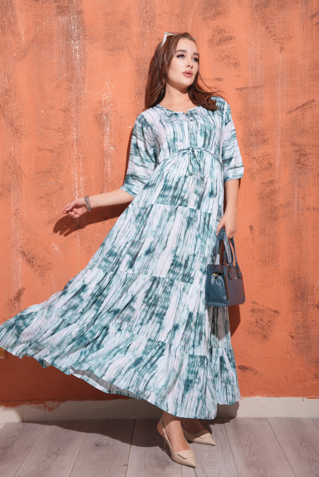 Greyish Blue-Colored Premium Flare Gown