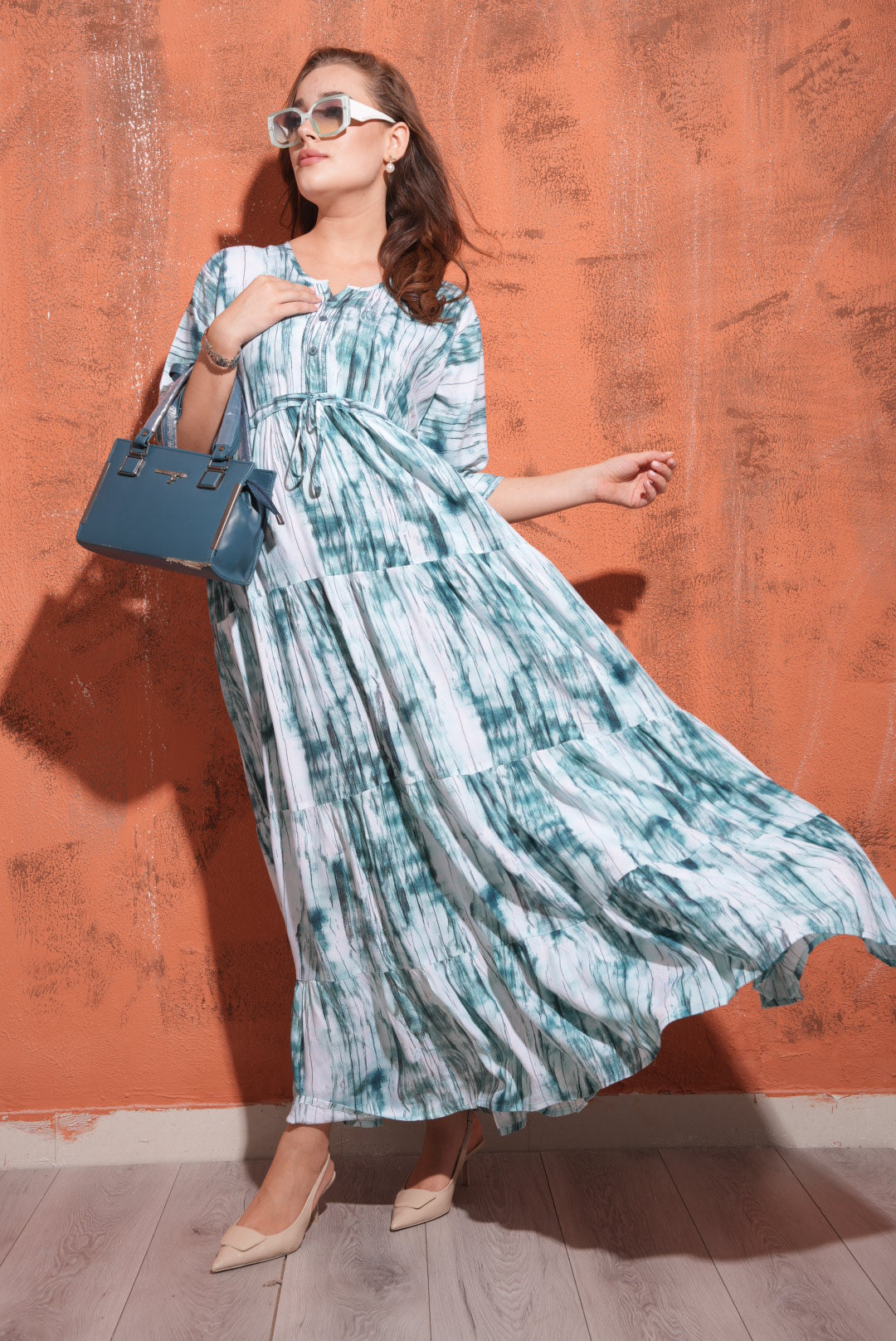 Greyish Blue-Colored Premium Flare Gown