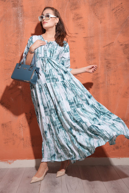 Greyish Blue-Colored Premium Flare Gown