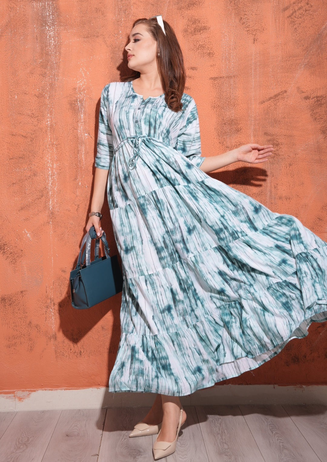 Greyish Blue-Colored Premium Flare Gown