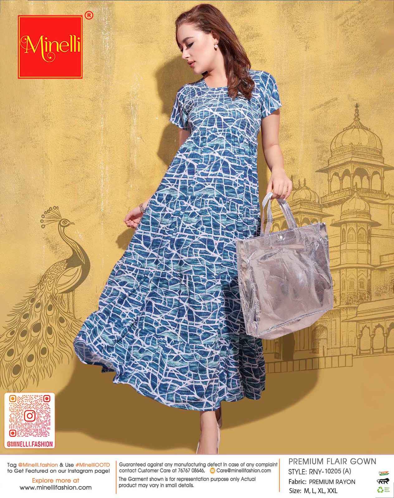 D.Blue-Colored Premium Flare Gown