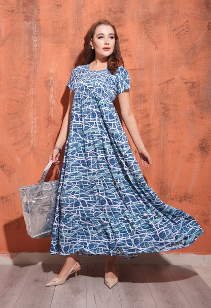 D.Blue-Colored Premium Flare Gown