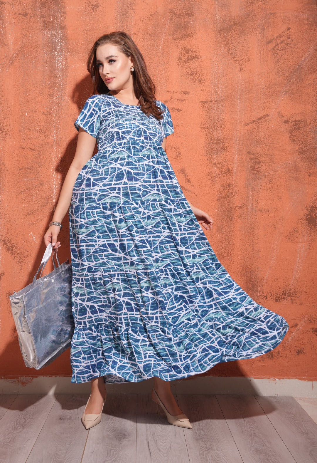 D.Blue-Colored Premium Flare Gown