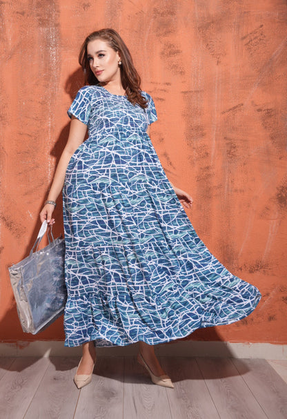 D.Blue-Colored Premium Flare Gown