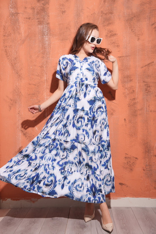 R.Blue-Colored Premium Flare Gown