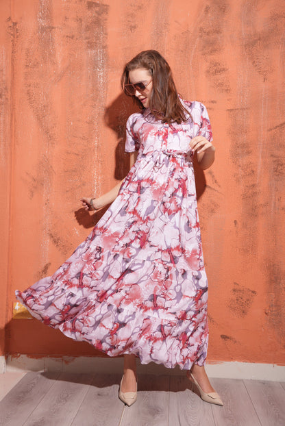 Dusty Red-Colored Premium Flare Gown