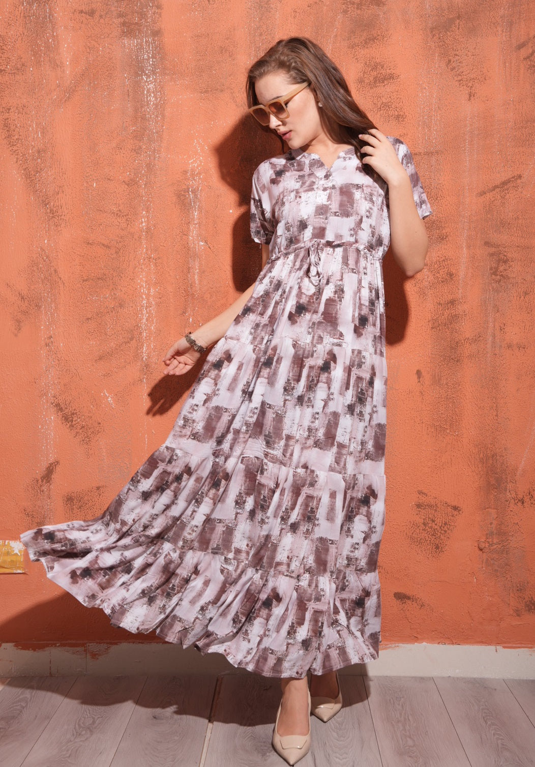 Coffee-Colored Premium Flare Gown