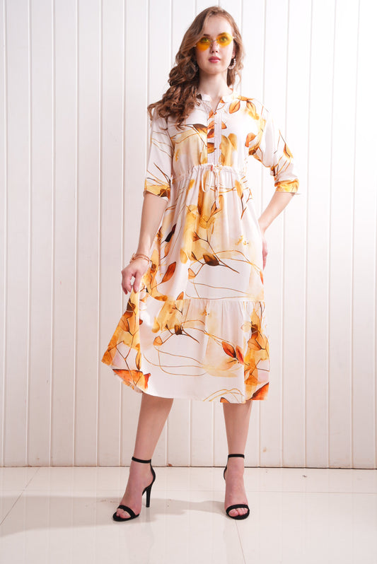 Mustard-Colored Short Flare Gown