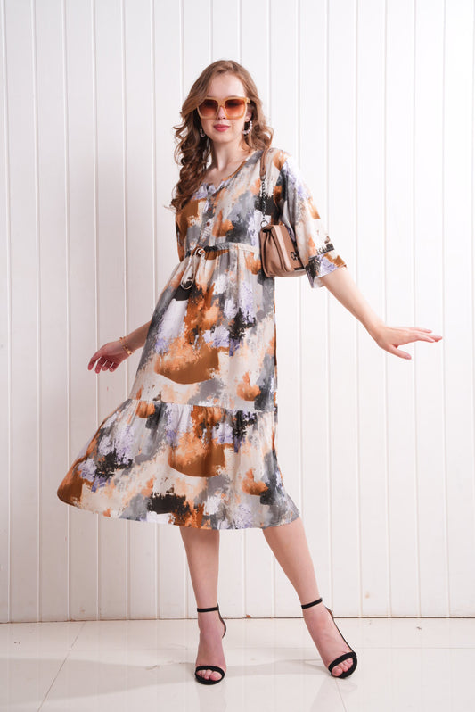 Brown-Colored Short Flare Gown