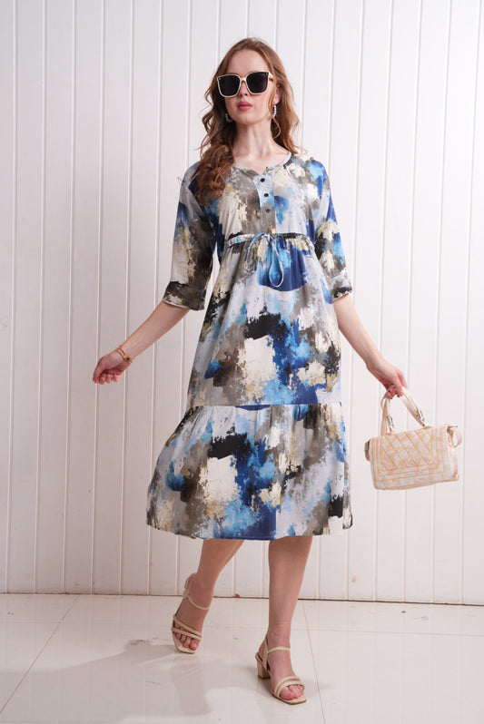 Blue-Colored Short Flare Gown