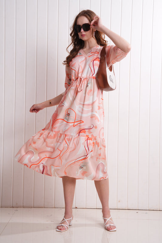 Peach-Colored Short Flare Gown