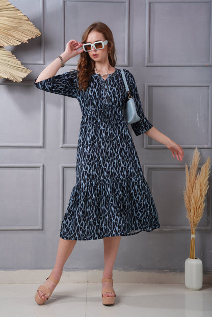 Navy Blue-Colored Short Flare Gown