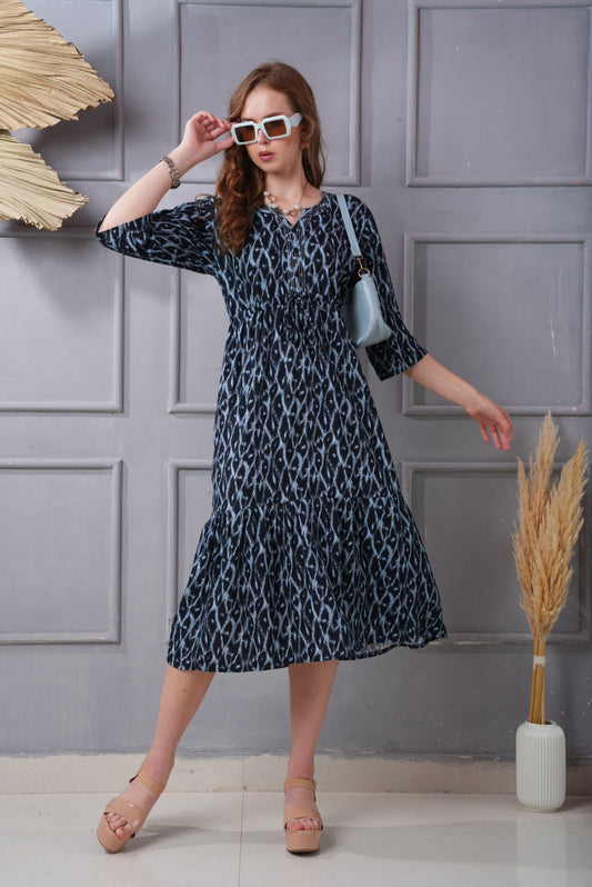 Navy Blue-Colored Short Flare Gown