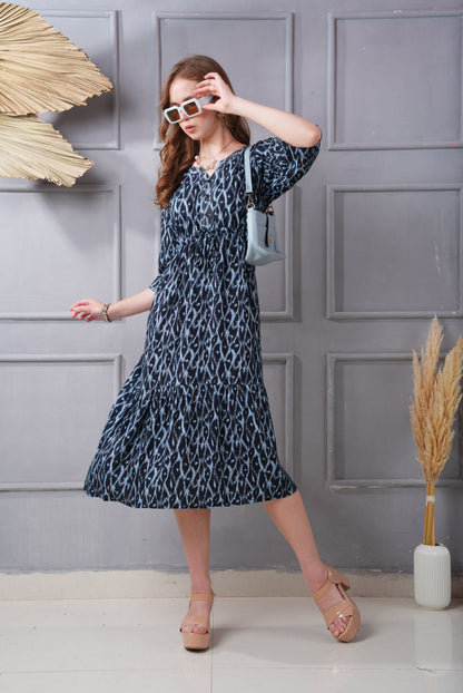 Navy Blue-Colored Short Flare Gown