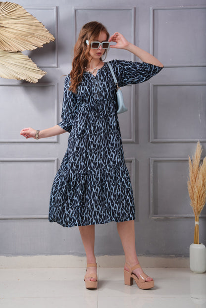 Navy Blue-Colored Short Flare Gown