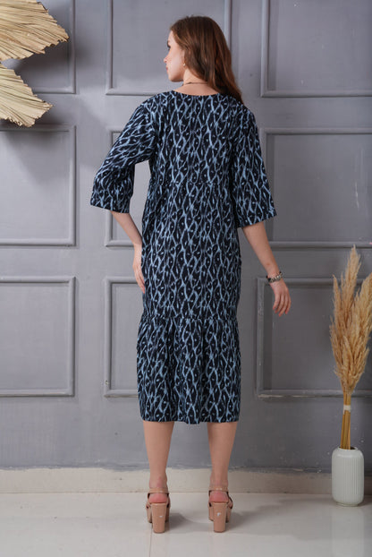 Navy Blue-Colored Short Flare Gown