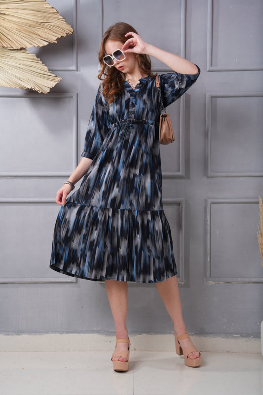 Navy Blue-Colored Short Flare Gown