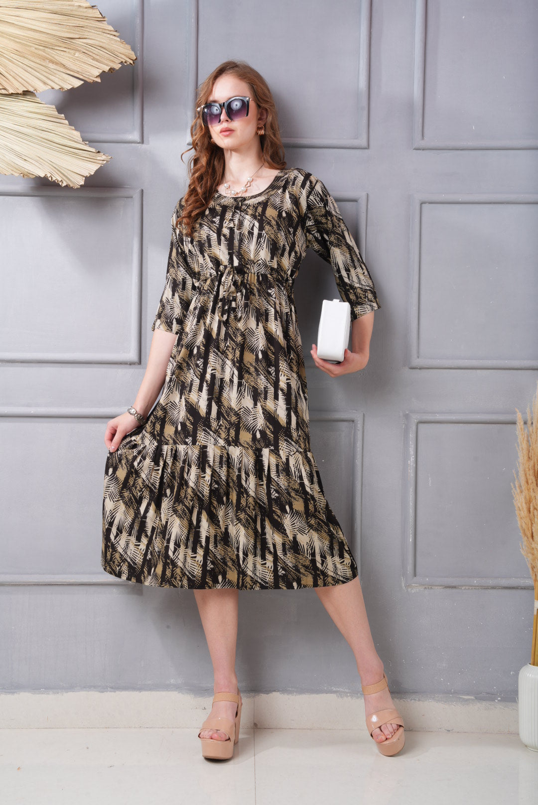 Khaki-Colored Short Flare Gown