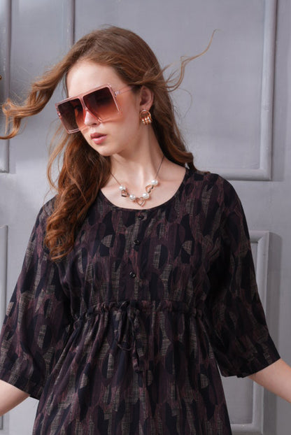 Wine-Colored Short Flare Gown