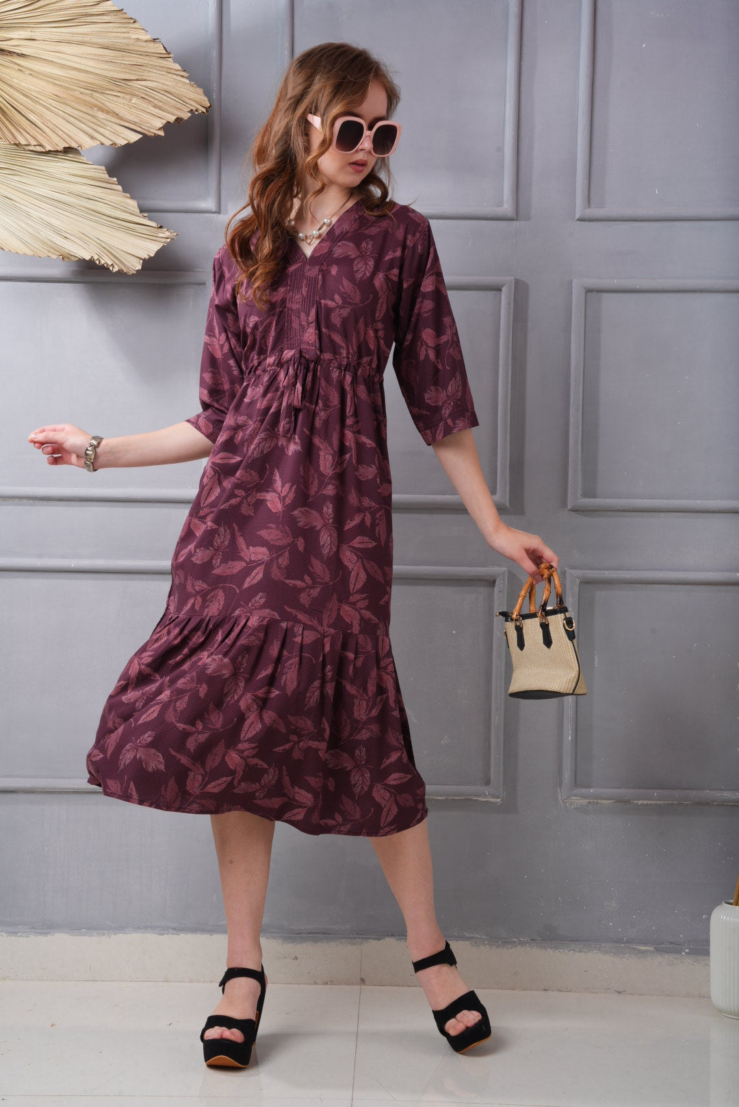 Wine Berry-Colored Short Flare Gown