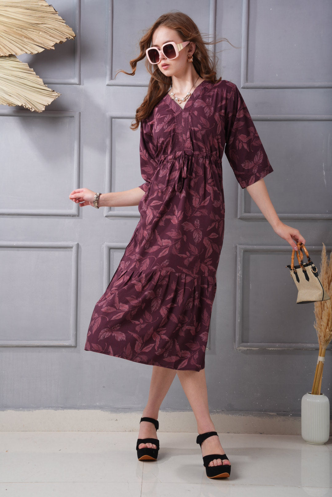 Wine Berry-Colored Short Flare Gown