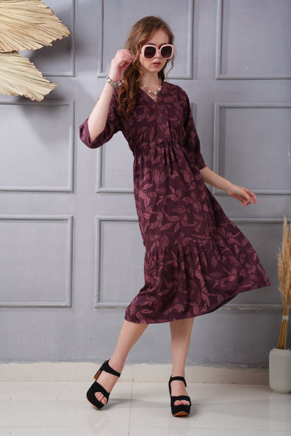 Wine Berry-Colored Short Flare Gown