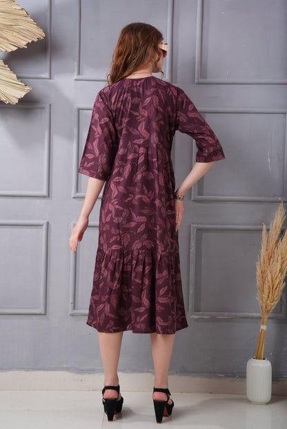Wine Berry-Colored Short Flare Gown