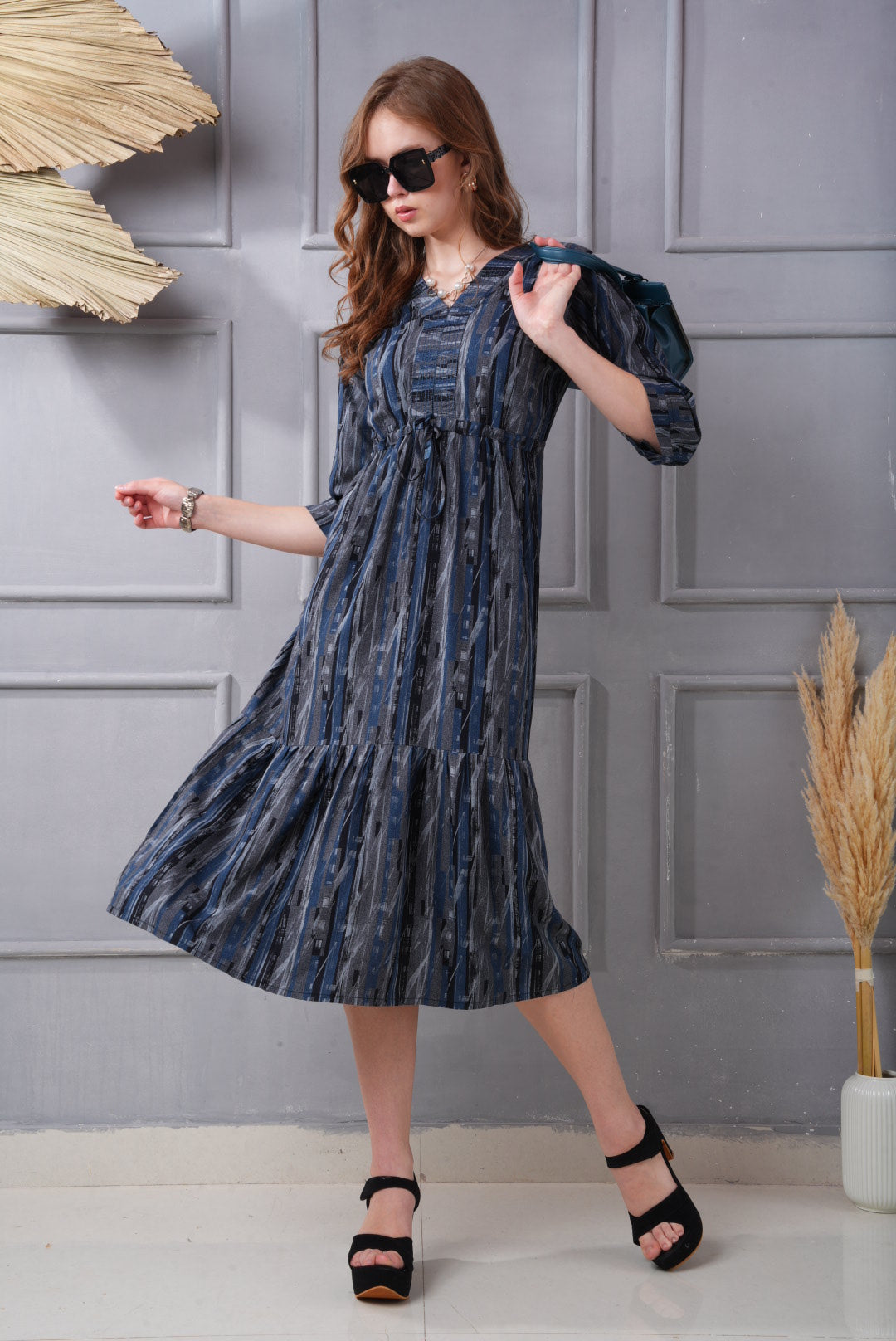Blue-Colored Short Flare Gown