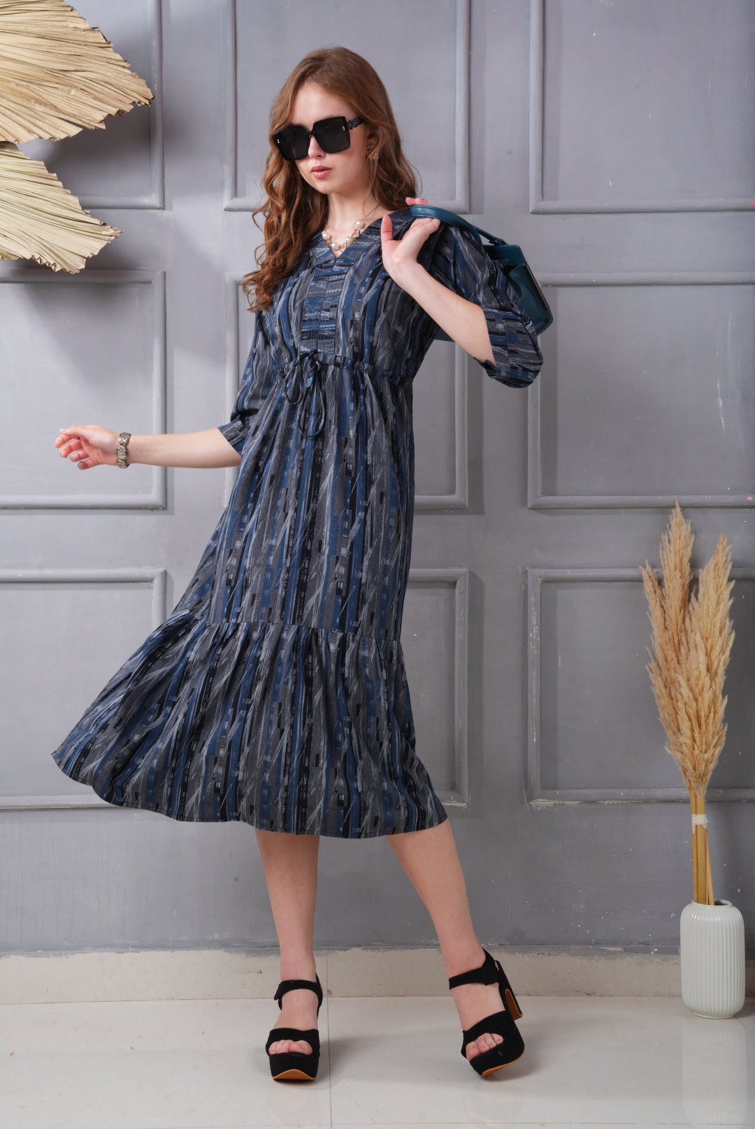 Blue-Colored Short Flare Gown