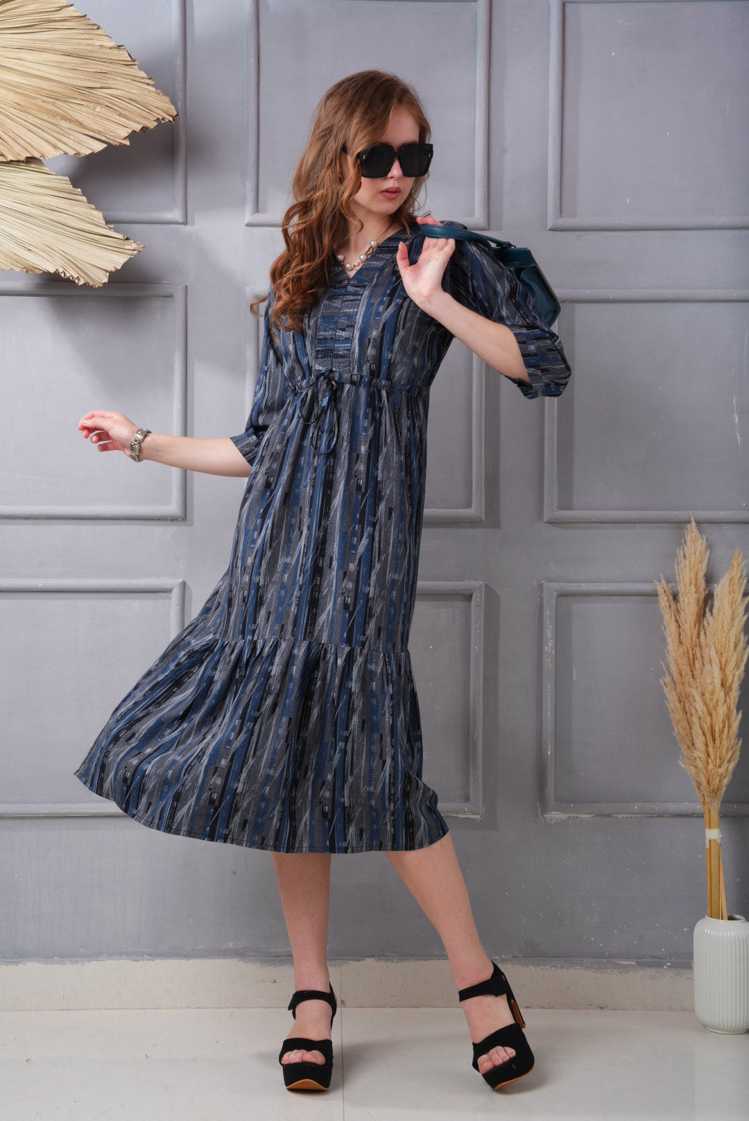 Blue-Colored Short Flare Gown