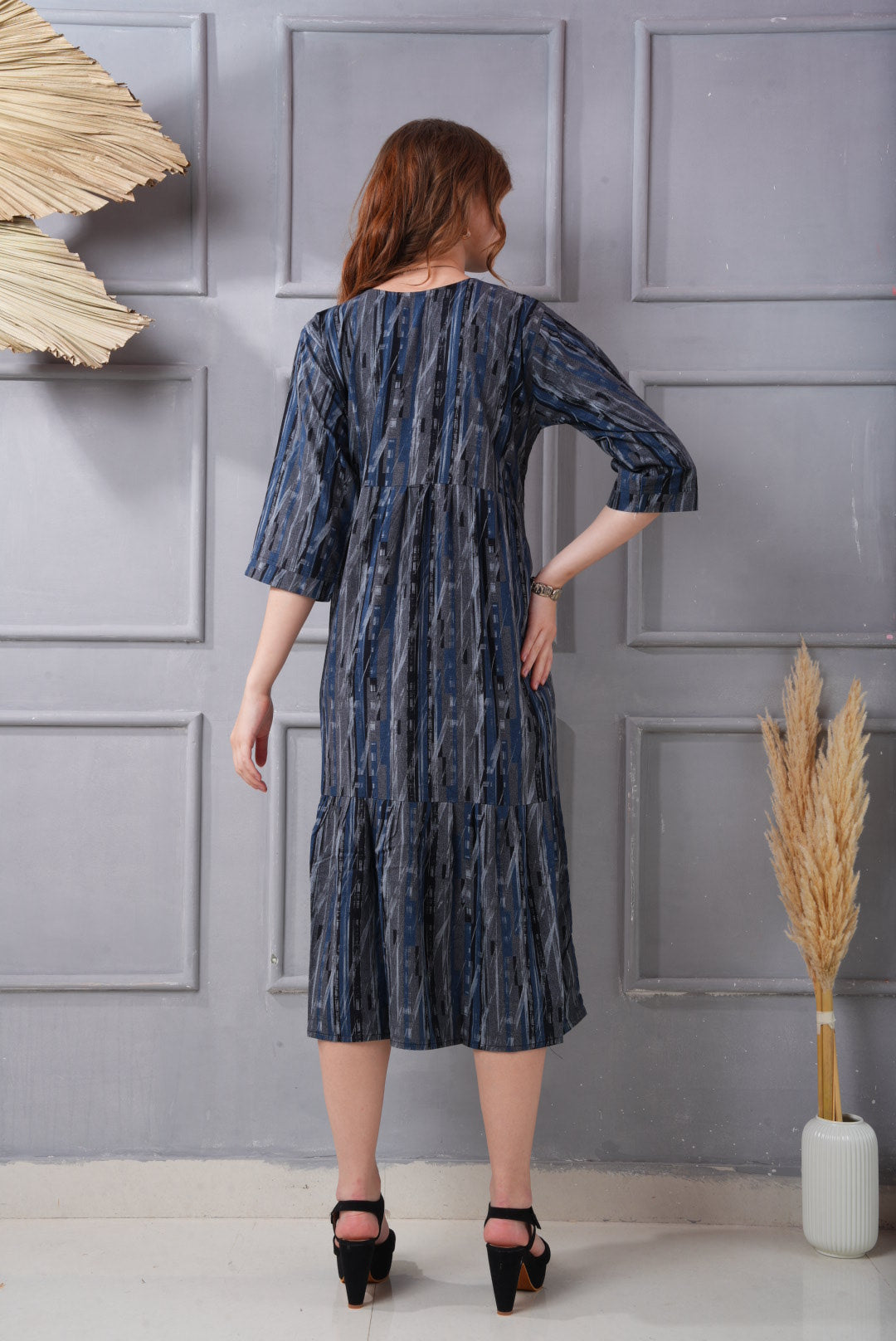 Blue-Colored Short Flare Gown