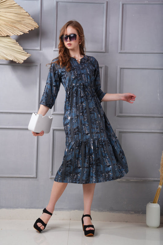 Blue-Colored Short Flare Gown