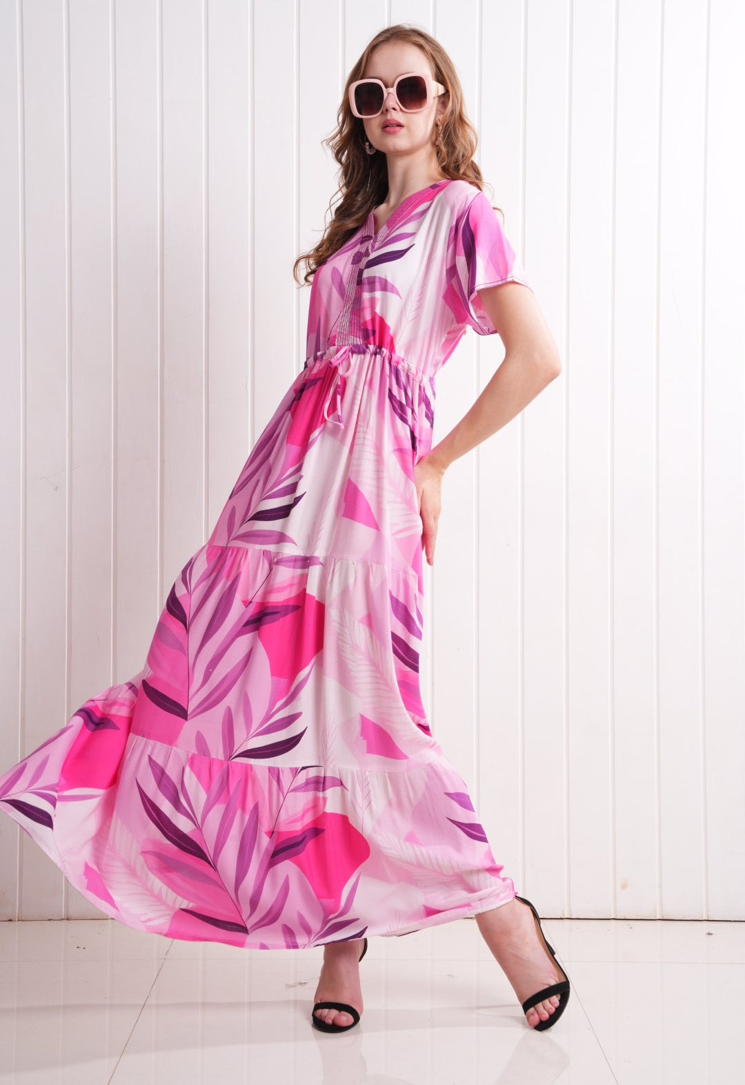 Fuchsia-Colored Semi Flare Gown