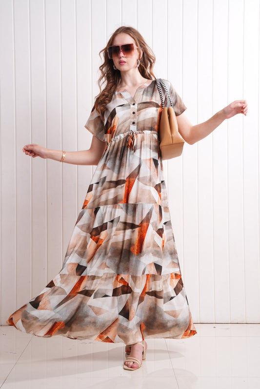 Multi-Colored Semi Flare Gown