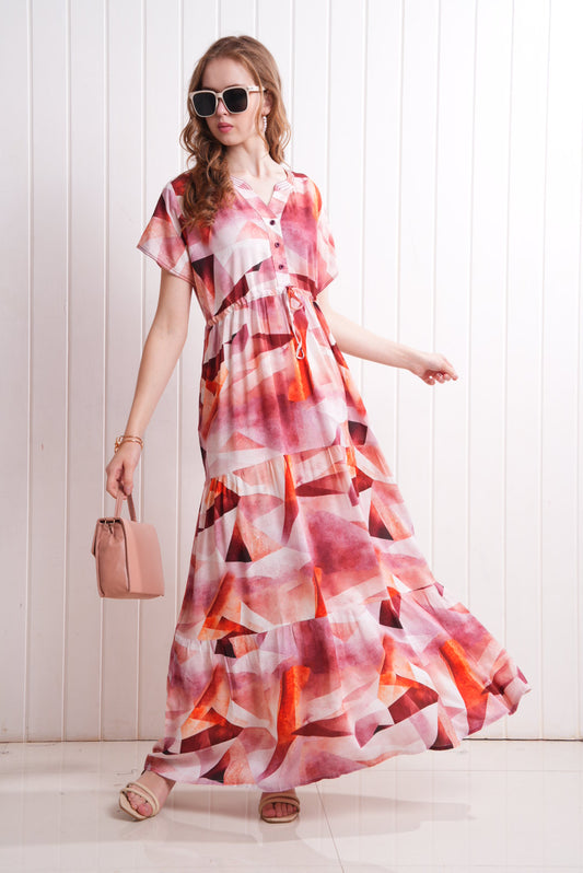 Multi-Colored Semi Flare Gown