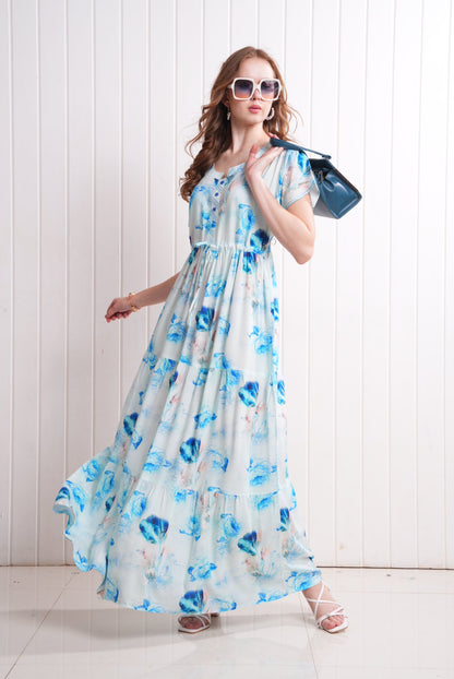 L.Blue-Colored Semi Flare Gown