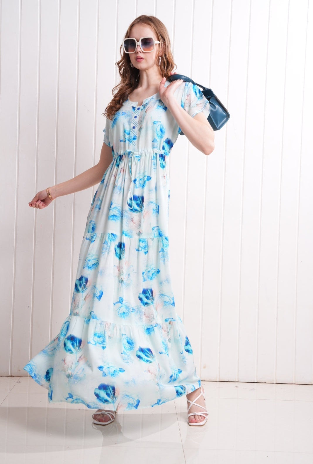 L.Blue-Colored Semi Flare Gown