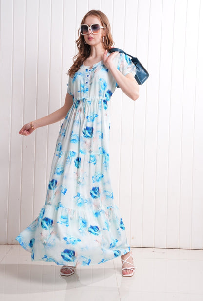 L.Blue-Colored Semi Flare Gown