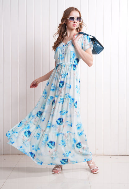 L.Blue-Colored Semi Flare Gown