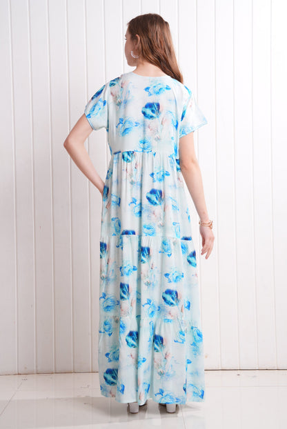 L.Blue-Colored Semi Flare Gown