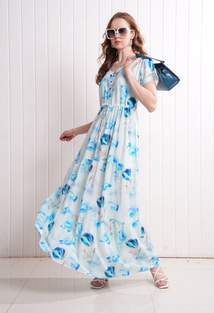 L.Blue-Colored Semi Flare Gown